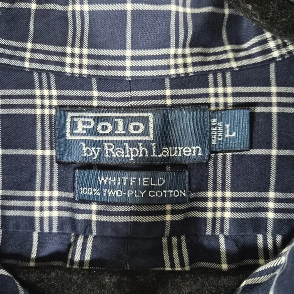Polo Ralph Lauren‎ Navy Plaid Button Up Shirt Preppy Dark Academia L
